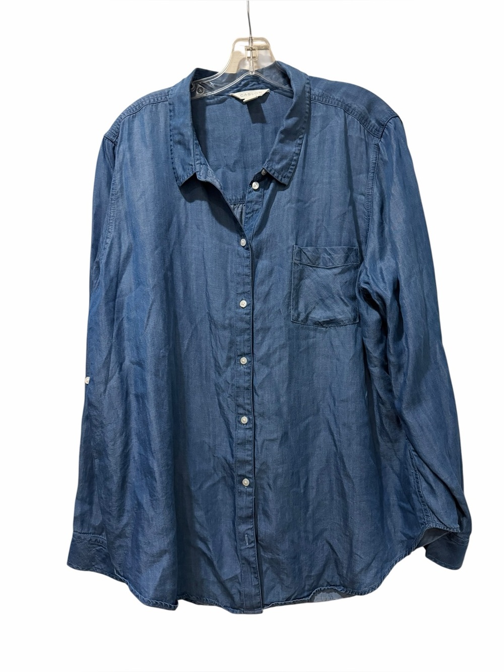 Caslon Women's XXL Chambray Long Sleeve Button Down Shirt Tencel B1
